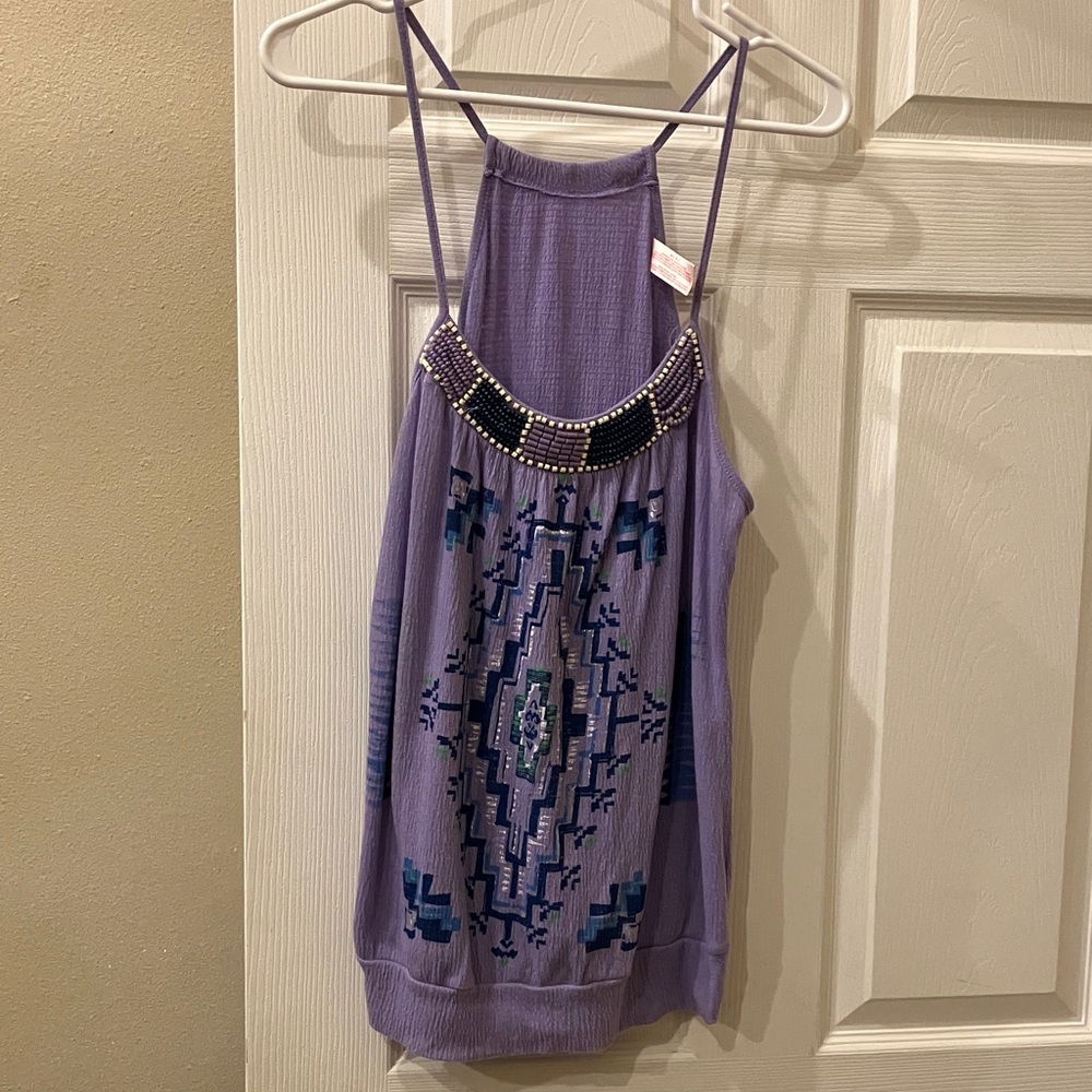 No Boundaries Lavender Embroidered Beaded Halter Tank